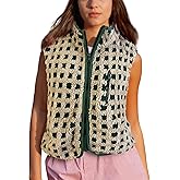 Colorful world Womens Checkered Sherpa Vest Fleece Jacket Lightweight Zip Up Sleeveless Crochet Plaid Gilet with Pocket (Green,M)