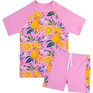 Girls Two Piece Swimsuit Floral UPF 50+ Rash Guard Set Kids Beach Swimwear
