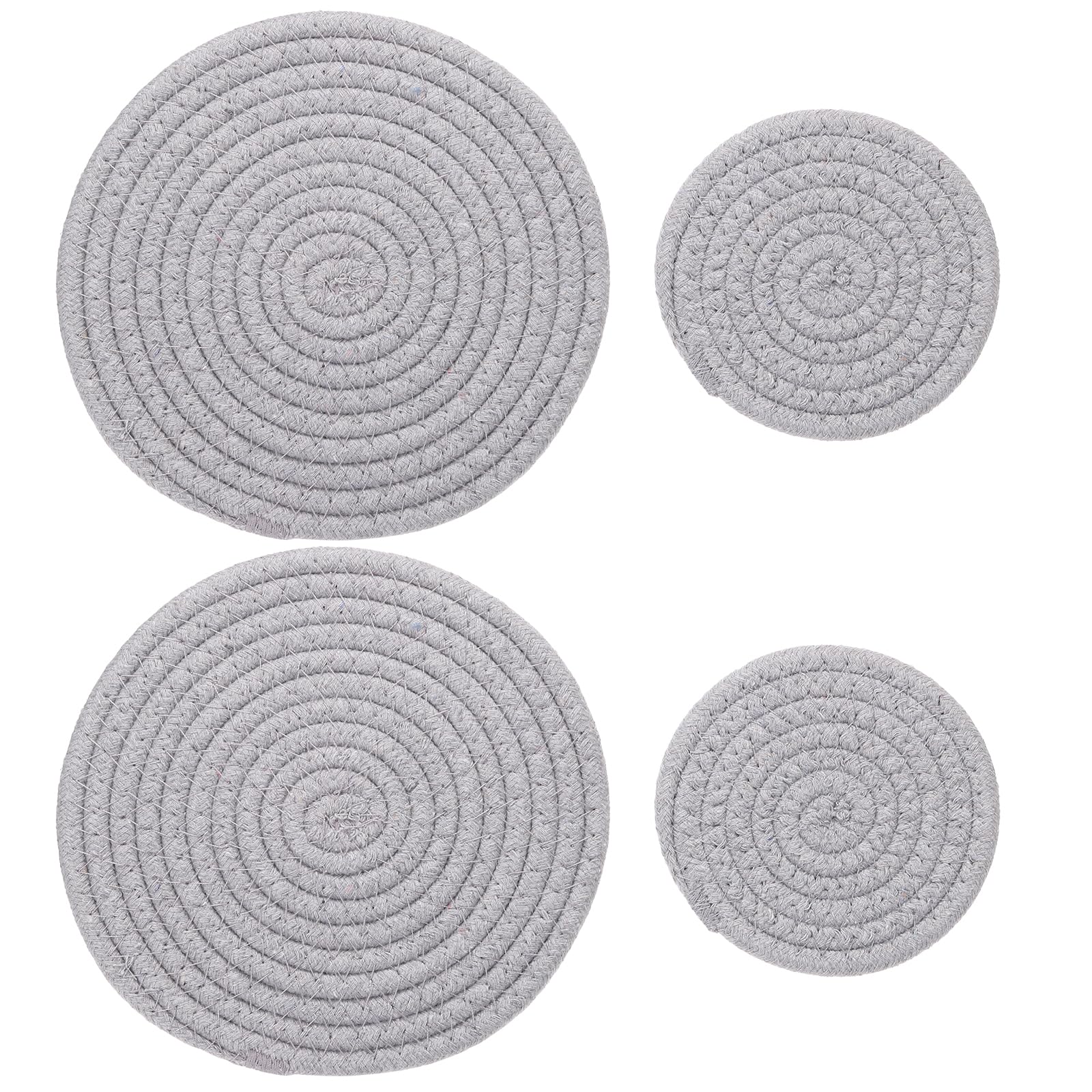 PATIKIL Plant Coasters 4 Inch 7 Inch, 4 Pcs Woven Plant Mat Round Pads Set for House Indoor Outdoor Gardening Pot Kitchen Table, Light Gray