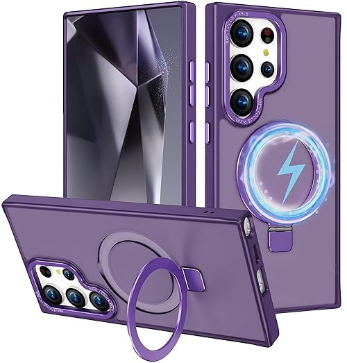 HOYZNBI Kickstand Case for Samsung Galaxy S24 Ultra Magnetic Case with Invisible Stand [Compatible with MagSafe] [Military Drop Protection] Matte Hard Back Soft Silicone Edge Slim Phone Case Cover