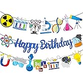 3Pcs Science Birthday Party Banners Blue Science Birthday Party Decorations Chemistry Laboratory Theme Banner Garlands for Science Theme Party Baby Shower Supplies
