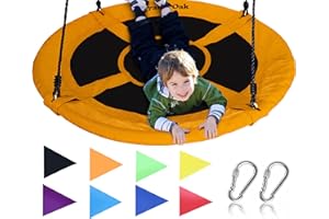 Royal Oak Saucer Tree Swing,Giant 40 Inches with Carabiners and Flags, Heavy Duty 1680D Oxford Fabric,700 lb Weight Capacity, Steel Frame,Waterproof, Easy Install Step by Step Instructions (Orange)