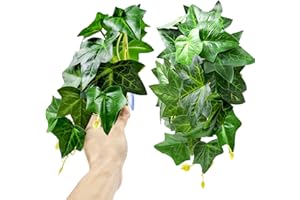 Woyrise Reptile Plants for Terrarium, Artificial Hanging Plants with Suction Cups, Amphibian Tank Habitat Decor Plastic Plant for Bearded Dragons Lizards Snake Geckos Frogs - 2Pack Green Ivy