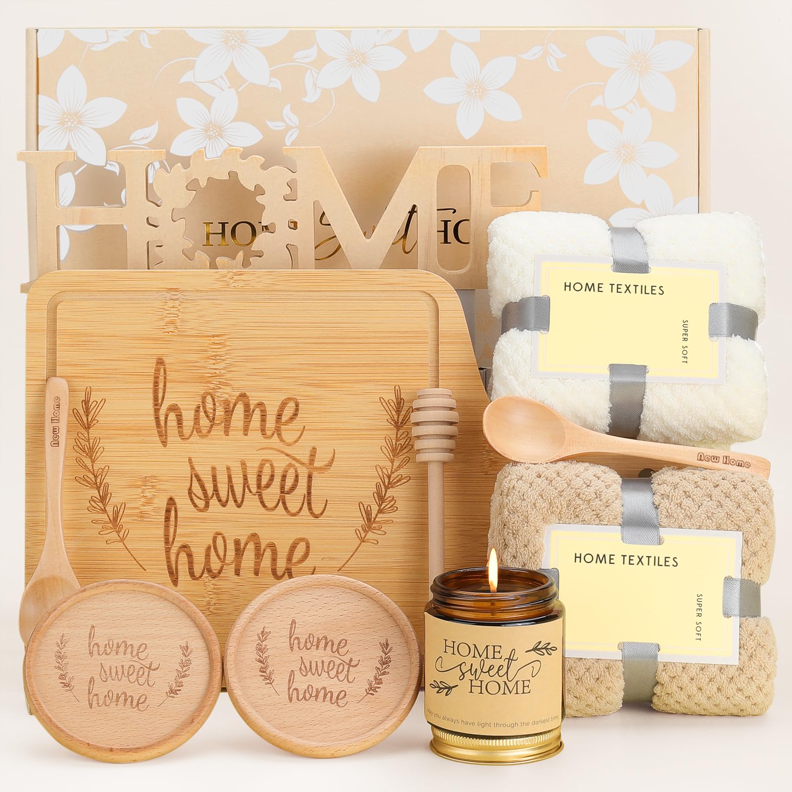 House Warming Gifts New Home,New Home Gifts,Bamboo Serving Board Coasters Spoon for Couple Women Men