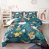 Nttopship Kids Zoo Animal Full Bedding Sets, Cartoon Wild Animals Comforter Set Safari Animals Print Comforter for Boys Girls Children Teens Bedroom Decor with 1 Comforter and 2 Pillowcases