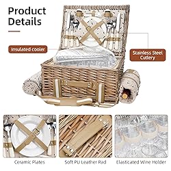 31Pcs Picnic Basket for 4 -Wicker Picnic Set with