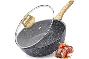 GiPP Nonstick Deep Frying Pan Skillet, 9.5" Saute Pan with Lid, Granite Induction Cookware Non Stick Cooking Pan, PFOA PFOS A