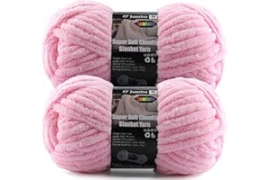 LPALATS Chunky Chenille Yarn for Crochet and Knitting – 2-Pack Super Soft Jumbo Yarn – 20 Vibrant Colors – 7oz/200g Total, 76.4 Yards – Ideal for Baby Blankets, Amigurumi & Crafts (Light Pink, 2 Skein)