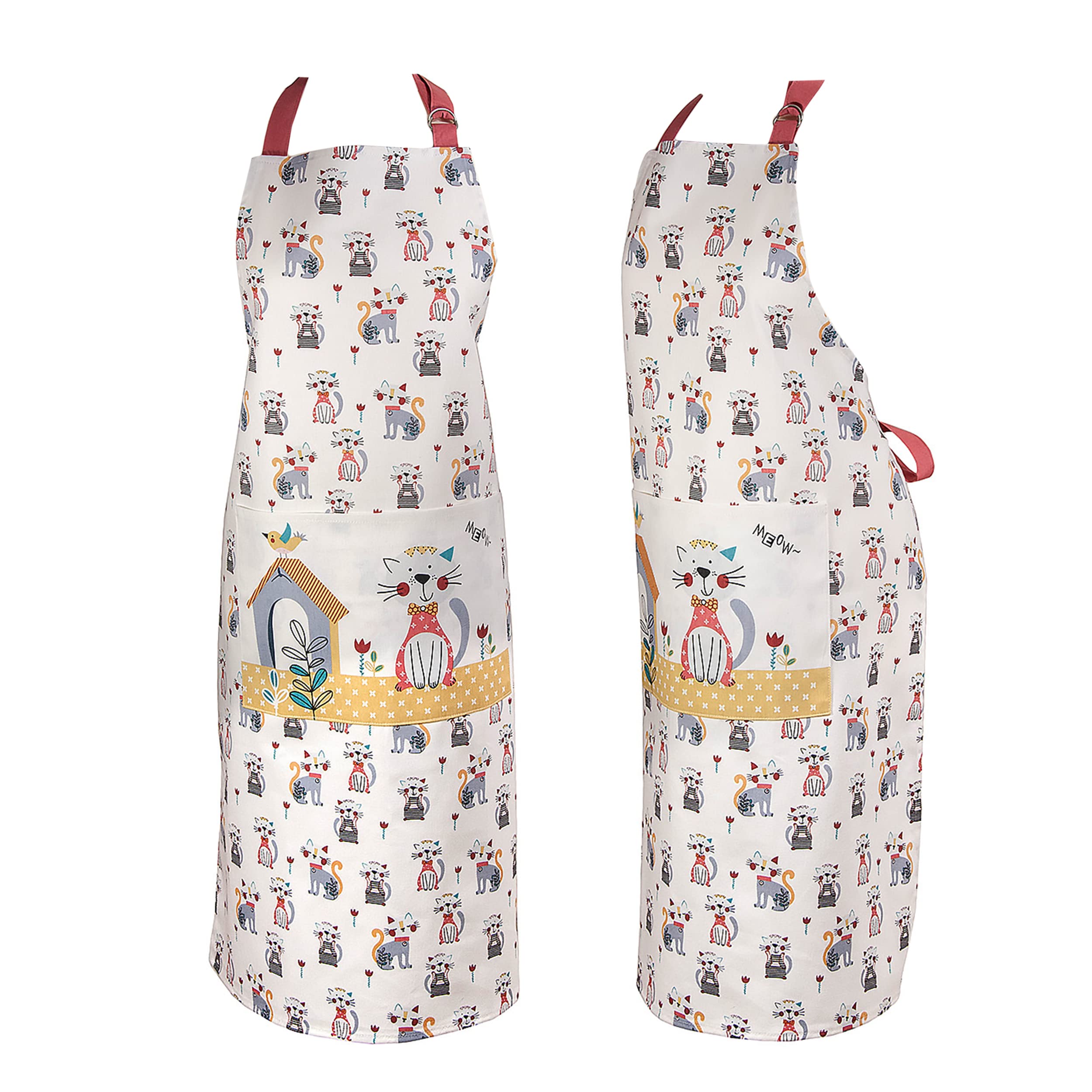SPOTTED DOG GIFT COMPANY Cat Apron for Women, Kitchen Cooking Apron with Pocket, 100% Cotton Adjustable, Cute Cats Themed Gifts for Cat Lovers