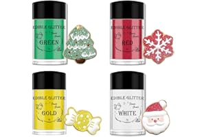 SKYVUE Christmas Edible Glitter 4 Color Set - Holiday Red, Green, Gold & White Sparkle Luster Dust for Baking, Cake Decorating, Christmas Crafts - 5g/Bottles