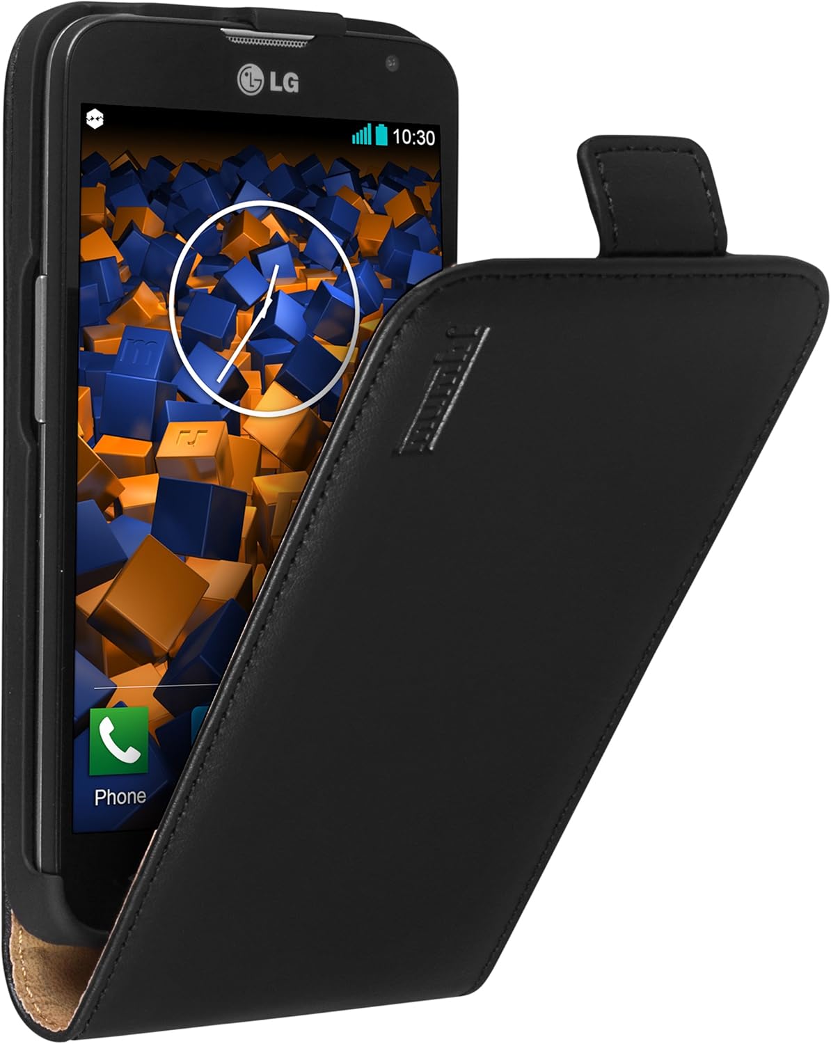 mumbi Genuine Leather Flip Case Compatible with LG L70 Black
