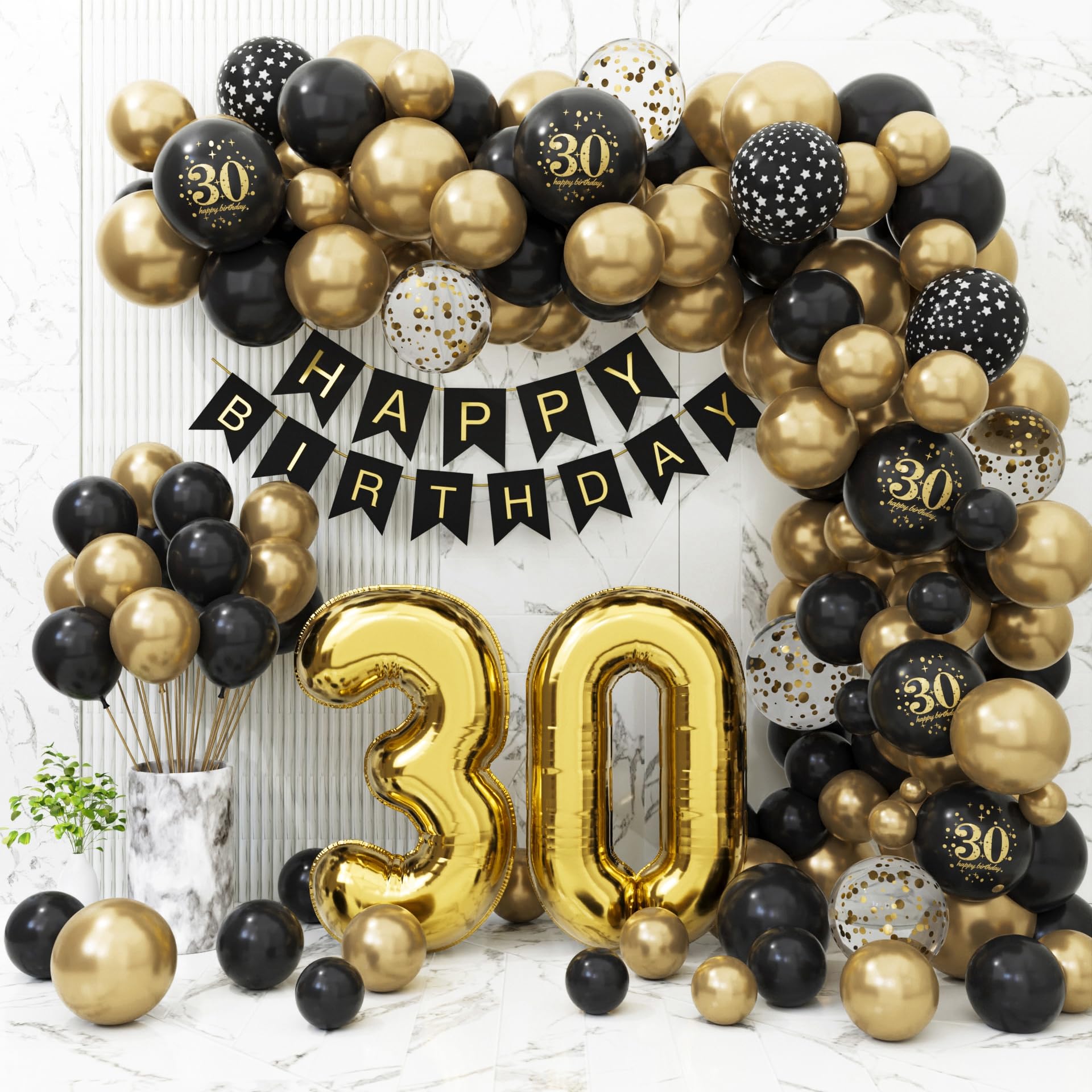 30th Birthday Decorations for Him Her, Black and Gold 30th Birthday — free download