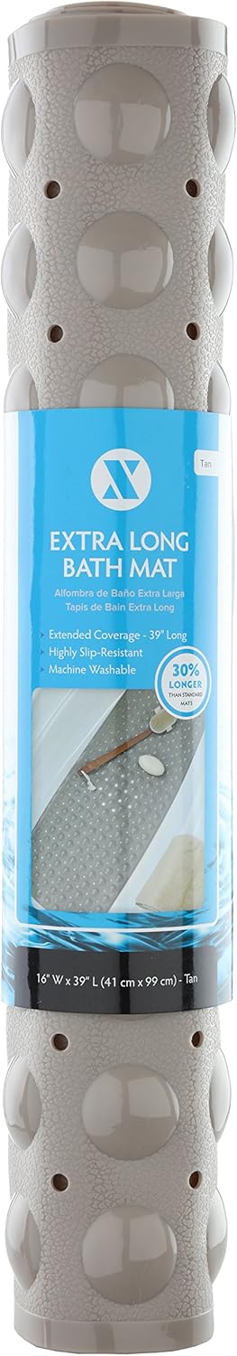 SlipX Solutions Tan Extra Long Bath Mat Adds Non-Slip Traction to Tubs & Showers - 30% Longer Than Standard Mats! (200 Suction Cups, 39” Long Bathtub Mat): Home & Kitchen