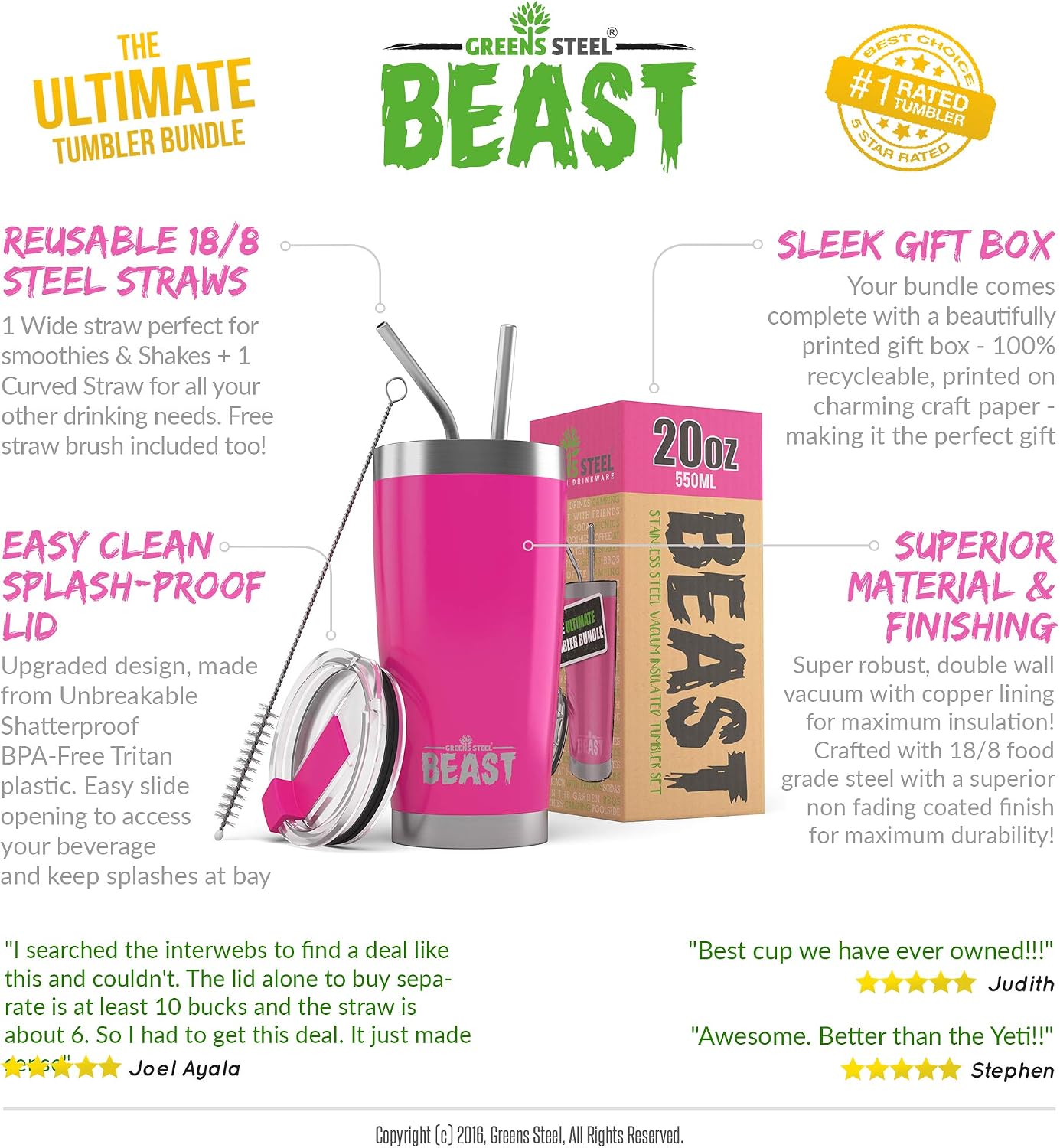 Beast Tumbler - 550 ml (20 oz), Cup Cake Pink, Cupcake Pink, 20 Ounces - Image 5