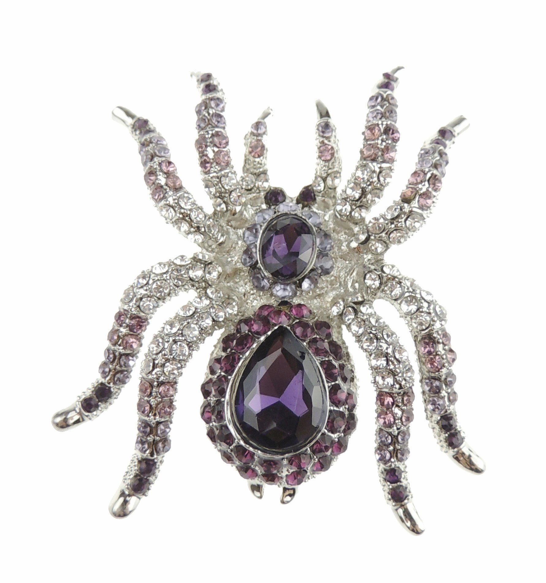 Sparkly Womens Bridal Wedding Christmas Party Birthday Gift Scarf Mother Bride Groom Diamante Crystal LARGE Statement Brooch Badge Breastpin Corsage Pin Halloween Animal Insect Spider (Purple)