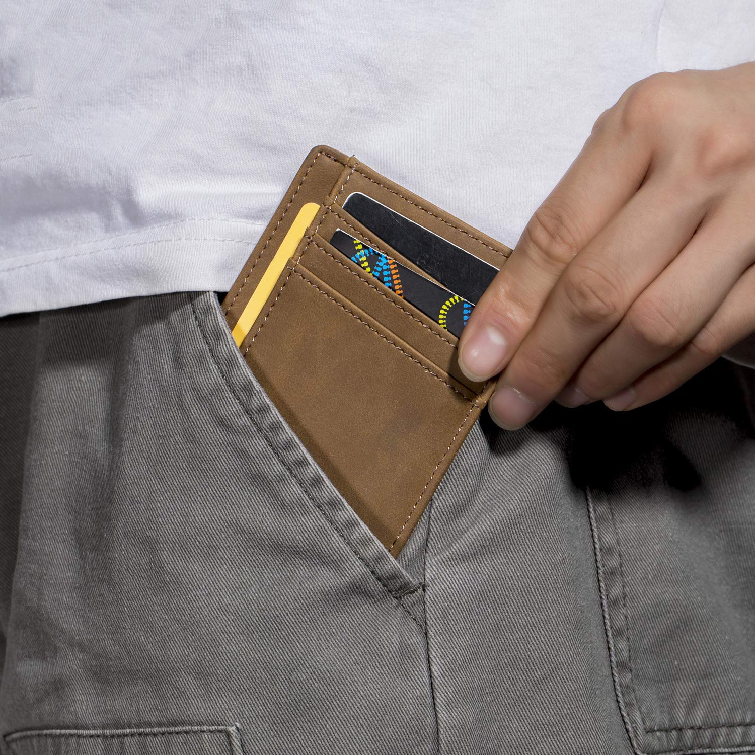 BOS VIP Women Mens Credit Card Holder Slim Leather Wallets,RFID Blocking Minimalist Front Pocket Wallet Brown