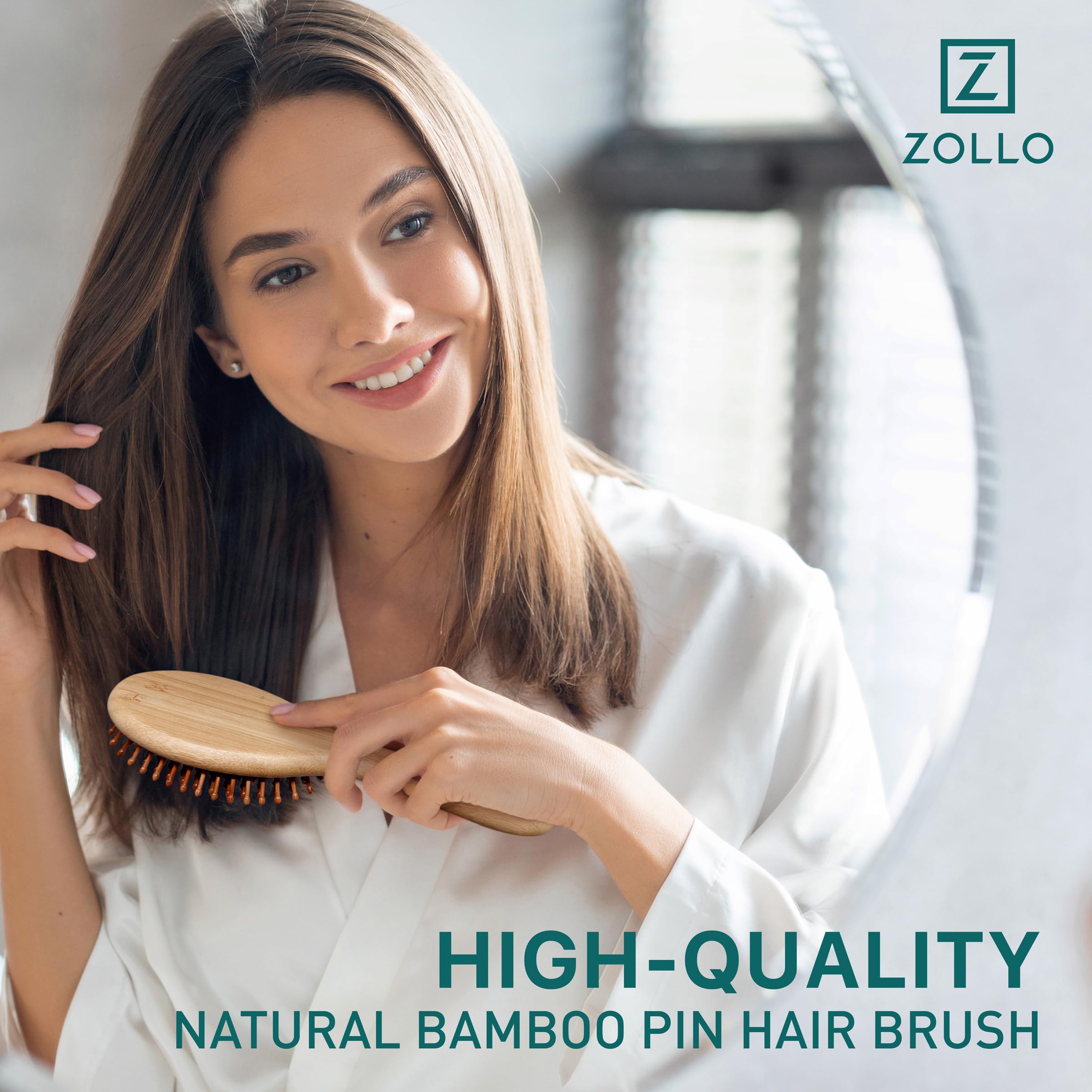 Bamboo Bristle Hair Brush for Women, Men, Kids; Dry and Wet Detangling Hair Brush Gently Enhances Shine, Smooths Frizz and Prevents Breakage in Fine and Straight, Thick and Curly Hair (oval)
