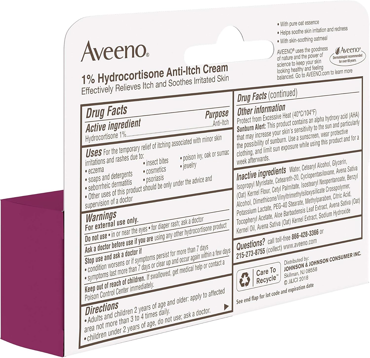 Aveeno Maximum Strength 1% Hydrocortisone Anti-Itch Cream with Pure Oat Essence, Triple Oat complex, Aloe & Vitamin E, For Itch, Rash & Redness Relief, 1 oz (Pack of 2) : Beauty