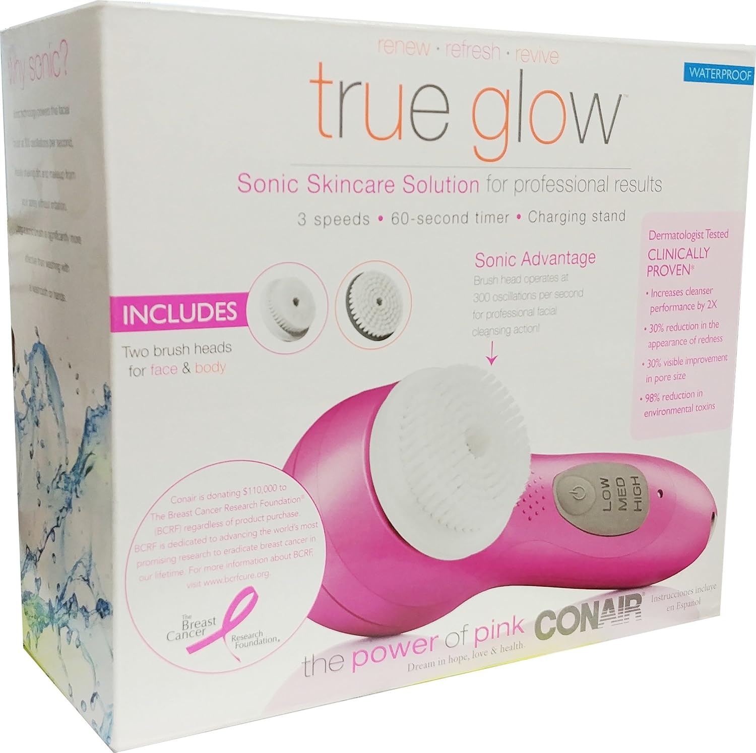 True Glow by Conair Sonic Facial Brush; White: Beauty