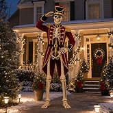 3 Pcs Nutcracker Costume for 12 Ft Skeleton Outfit Christmas Yard Décor | Tall Hat and Red Military Coat Gold-Tone Trim Turn a Giant Skeleton into a Christmas Nutcracker for Holiday Porch Decor