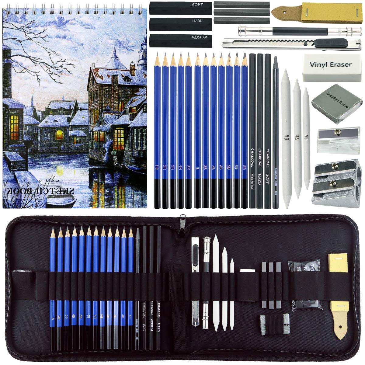 Graphite Drawing Pencils and Sketch Set (33Piece Kit)Professional Art Drawing Kit with Zippered