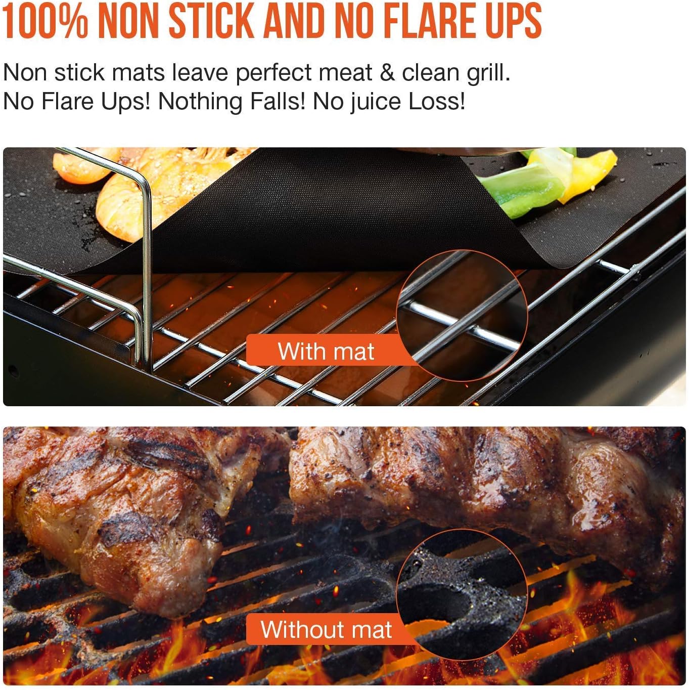 Ankier BBQ Grill Mat, Set of 8 Non Stick BBQ Baking Mats Reusable for Charcoal Gas or Electric Grill, Easy to Clean - Image 4