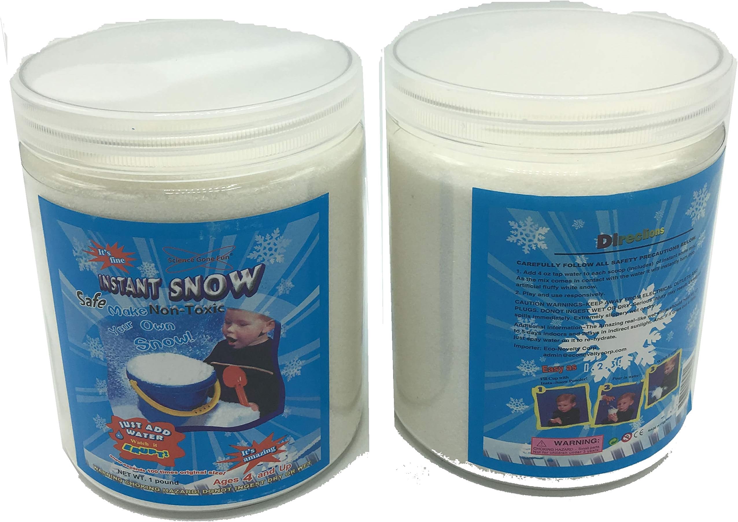 Magic Instant Expanding Snow Powder 1 Pound Jar (2), Makes 16 Gallons