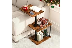 Faesun 360° Swivel Side Table for Height Adjustable, C Shaped End Table for Couch with Storage, 3-Tier Night Stand with Open Shelf, Tv Tray for Small Spaces, Living Room, Bedroom, Rustic Brown