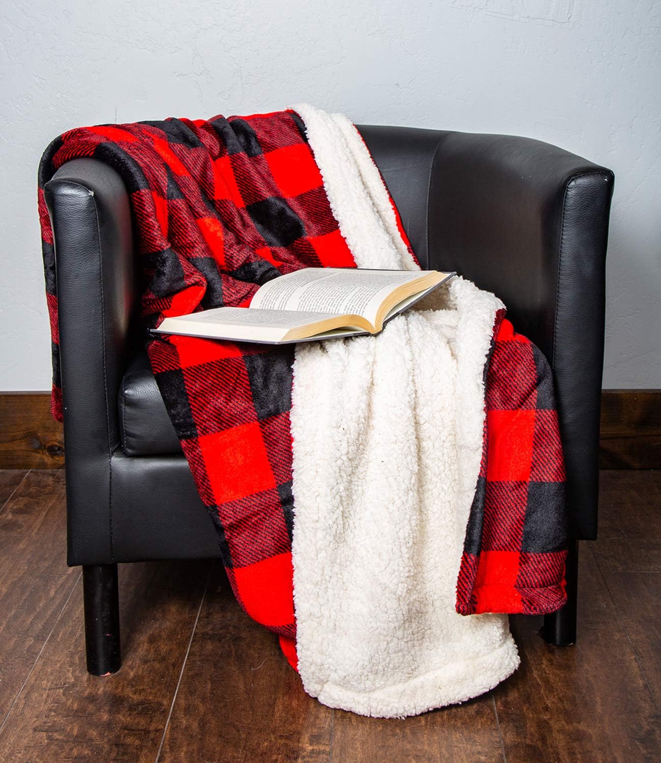 Outrageously Soft 50-by-60-inch Reversible Velvet Sherpa Ultra Plush Throw, Buffalo Plaid