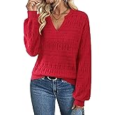 Furnex Womens Sweater 2025 V Neck Pullover Lightweight Stretchy Knit Top Lantern Sleeve Cute Fall Outfit Clothes