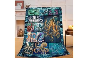 Ocean Octopus Blanket Soft Octopus Flannel Fleece Blanket Cozy Warm Nautical Octopus Stuff Decor Bedding Plush Throw Blanket 