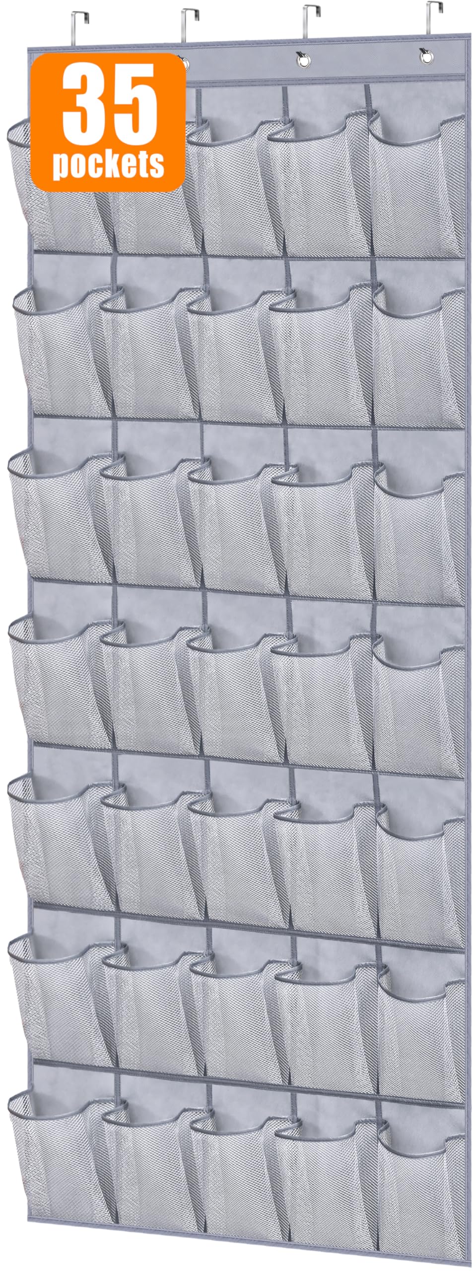 MISSLO Oxford Over Door Shoe Organizer 35 Large Pockets Hanging Shoe Storage Organiser for Closet Mesh Back of Door Shoe Rack Holder Hanger, Grey