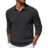 COOFANDY Mens Knit Polo Shirts Long Sleeve Casual Polo Sweaters Shirt Waffle Textured Collared Sweater