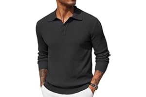 COOFANDY Mens Knit Polo Shirts Long Sleeve Casual Polo Sweaters Shirt Waffle Textured Collared Sweater