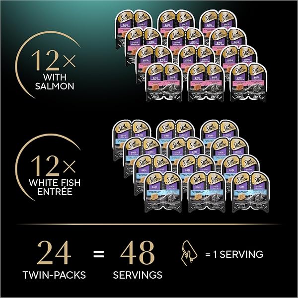 SHEBA PERFECT PORTIONS WET CAT FOOD PATE WITH SUSTAINABLE SALMON AND TENDER WHITEFISH & TUNA ENTREE VARIETY PACK, 2.6 OZ. TWIN-PACK TRAYS (12 COUNT, 24 SERVINGS) (PACK OF 2)