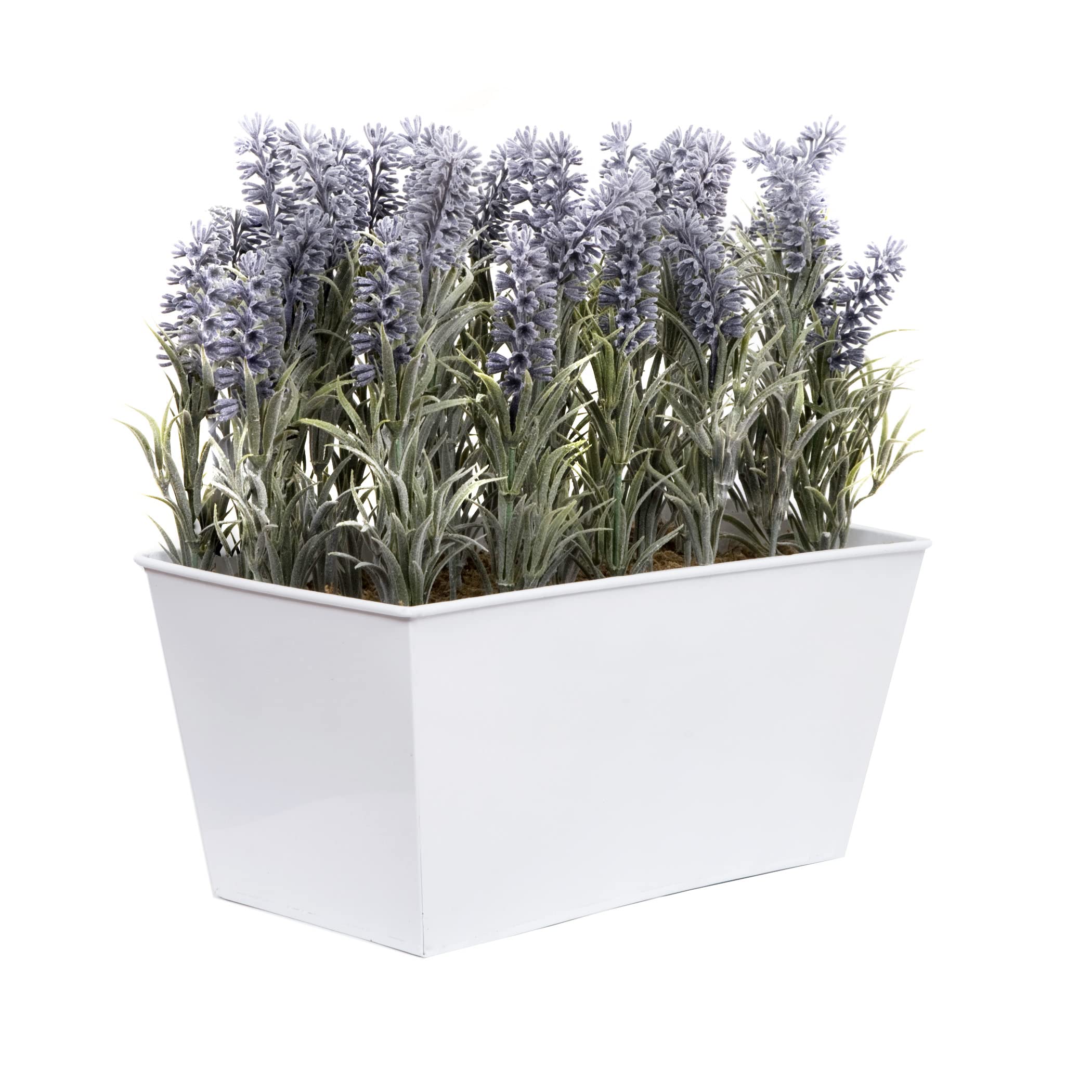 Artificial Lavender in White Tin Planter (Window Box) 30cm