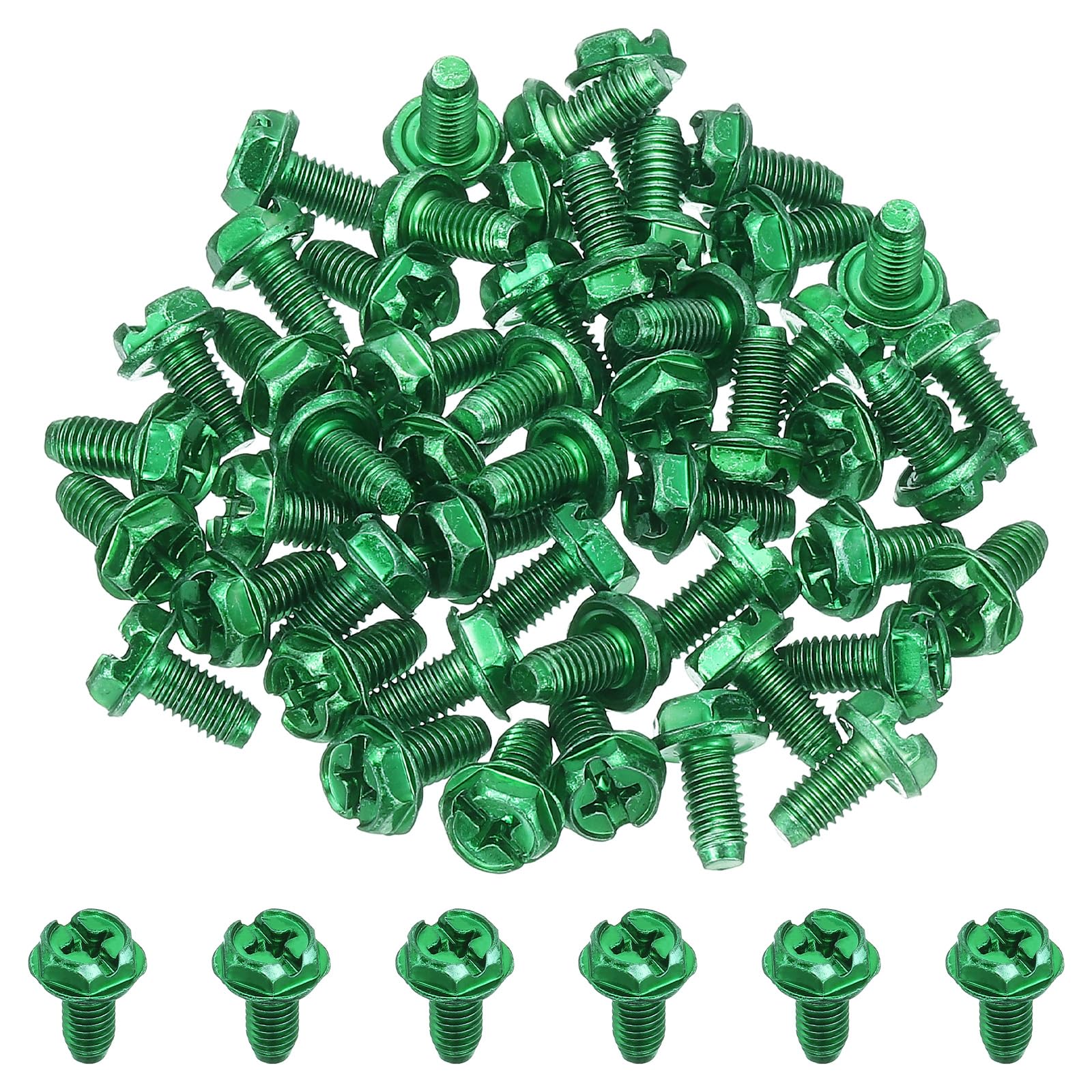 PATIKIL 10-32 x 3/8 Inch Hex Washer Head Grounding Screws, 100 Pack Green Ground Combo Slotted Hex Flanged Head for Electrical Junction Boxes, Metal Outlet and Switch Boxes