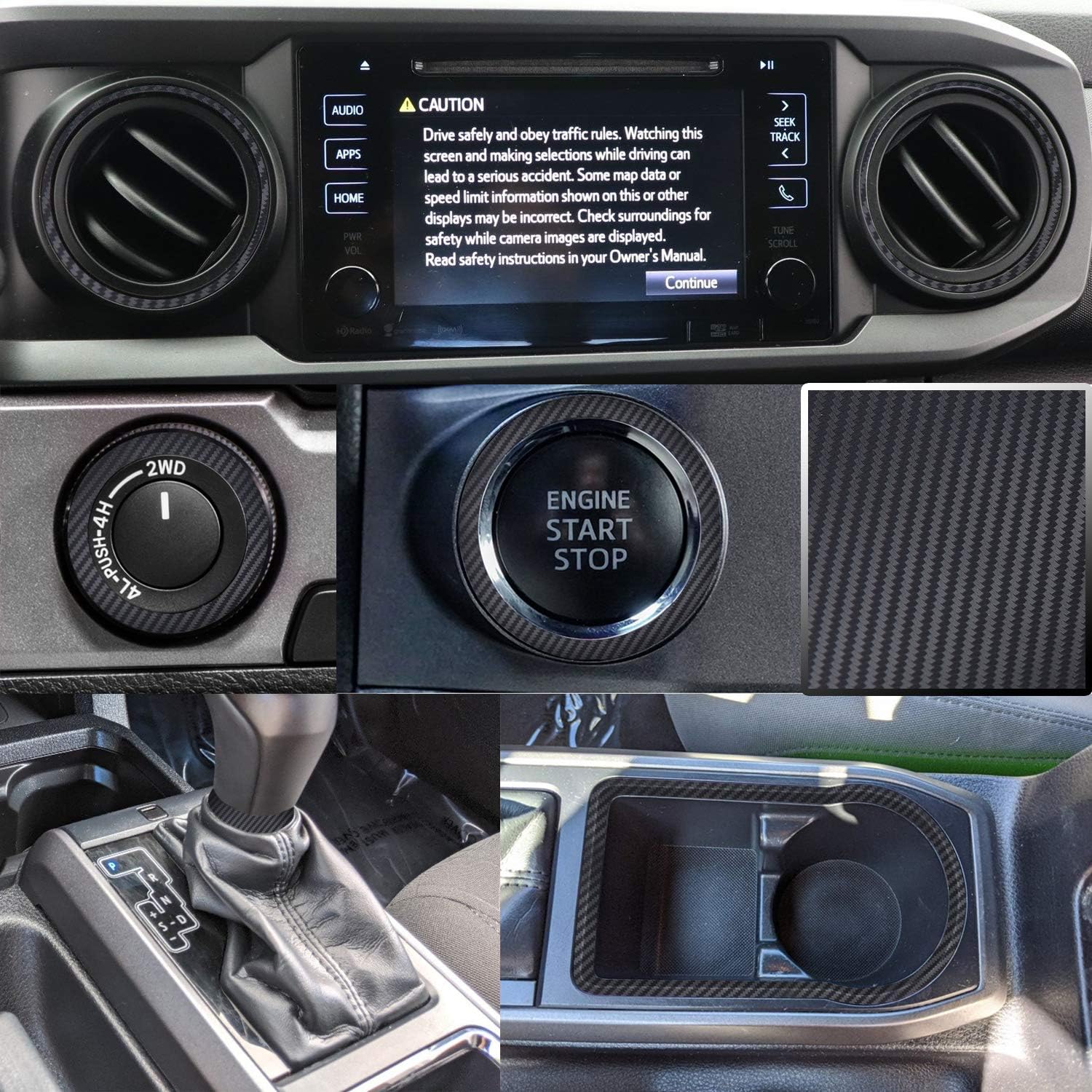 Optix Dashboard Interior Trim Vinyl Graphic Overlay Wrap Decal Compatible with Tacoma 2016 2017 2018 2019 2020 - Carbon Fiber Black