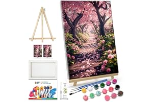 JOOZ Paint by Numbers Kit for Adults Landscape Paint by Number with Frame DIY Cherry Blossom Paint by Number with Easel Flowers Paint by Numbers Kit on Canvas for Gift Home Wall Decor 7.87x11.81 Inch