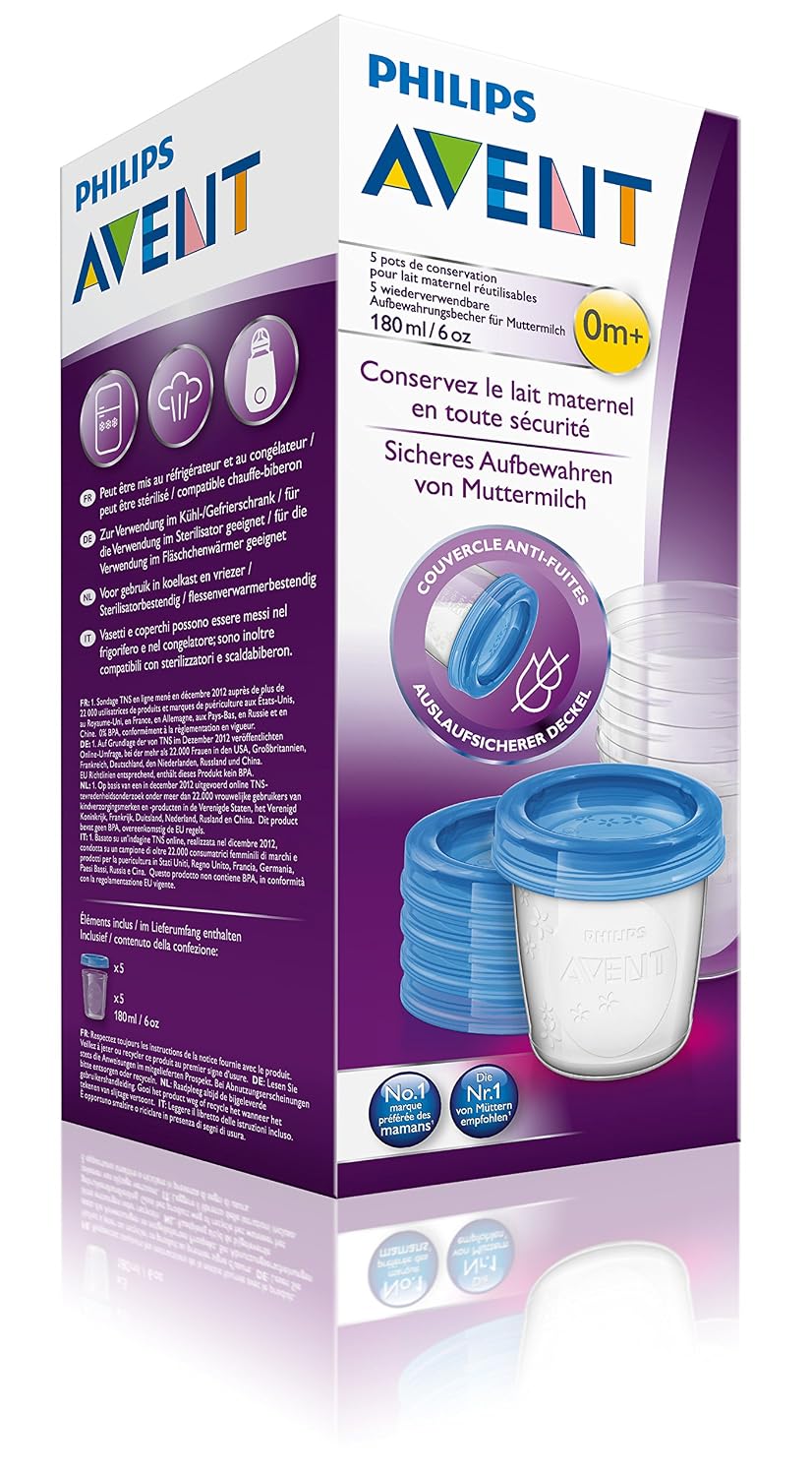 Contenitori per latte materno 180 ml Confezione da 5 Pezzi Philips Avent  SCF619/05 Contenitori per Latte Materno urban-earth.co.uk