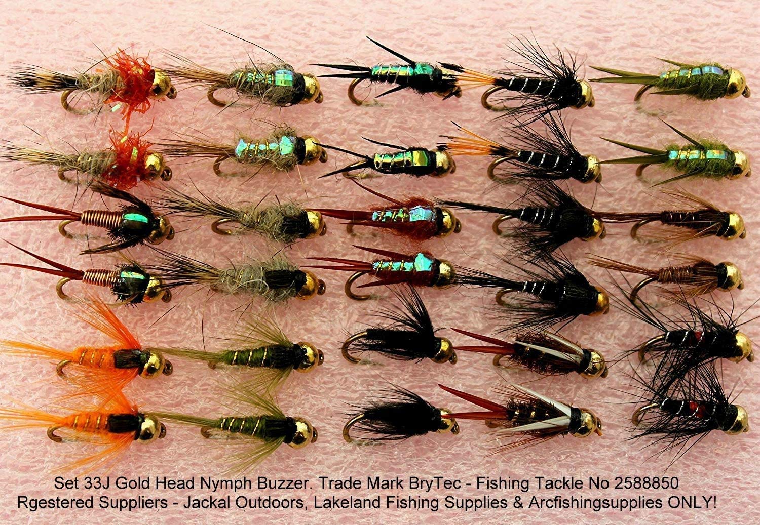 Arc Fishing Supplies Trout Fishing Flies Set 33J, Gold Headed Nymphs, 30 Pieces, Size 8, 10, 12, 14, 16 or 18 Hooks