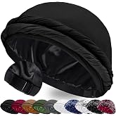 Ababalaya Upgraded Satin Lined Halo Turban Wave Cap | Pre-Tied No Slip Durag Sleep Bonnet to Keep Hair Moisturized Breathable Durable Adjustable Fit for Men Women Braids Hair Loss