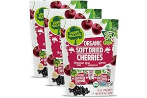 Happy Village Organic Soft Dried Cherries On the Go – 3 Bags (15 Individual Portion Packs) | Healthy, Organic, Non-GMO, Vegan, Kosher, Gluten-Free Snack Packs