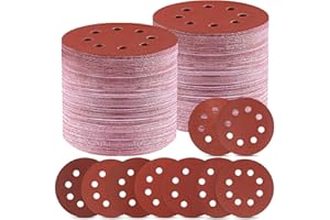 Giwiemi 150 PCS 5 Inch Sanding Discs, Premium Orbital Sander Pads in 9 Different Grits - 40 80 120 180 240 320 400 600 800 Grit Hook and Loop Sandpaper for Random Orbital Sander