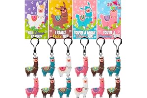 JOYIN 28 Pack Valentines Day Gifts Cards for Kids with Llama Key Chain for Valentine's Classroom Exchange Cards and Valentines Party Favor