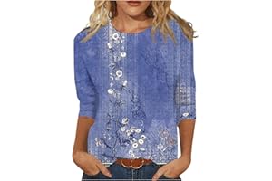 MABUTINGTI 3/4 Length Sleeve Womens Tops 2024 Floral Print Vintage Fashion Casual Loose with Round Neck Plus Size Shirts