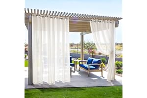 Deconovo Waterproof Outdoor Sheer Curtains, Pergola Curtains for Patio 96 Inches Long - Beige Grommet Sheer Curtains, Beige, 100x96 Inch, 2 Panels
