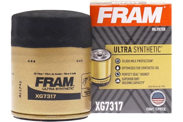 FRAM Ultra Synthetic Automotive Replacement Oil Filter, Designed for Synthetic Oil Changes Lasting up to 20k Miles, XG7317 with SureGrip (Pack of 1)