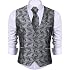 Gilet Costume Homme HISDERN Paisley Floral - Jacquard Soie/ Polyester - Avec Cravate Et Pochette