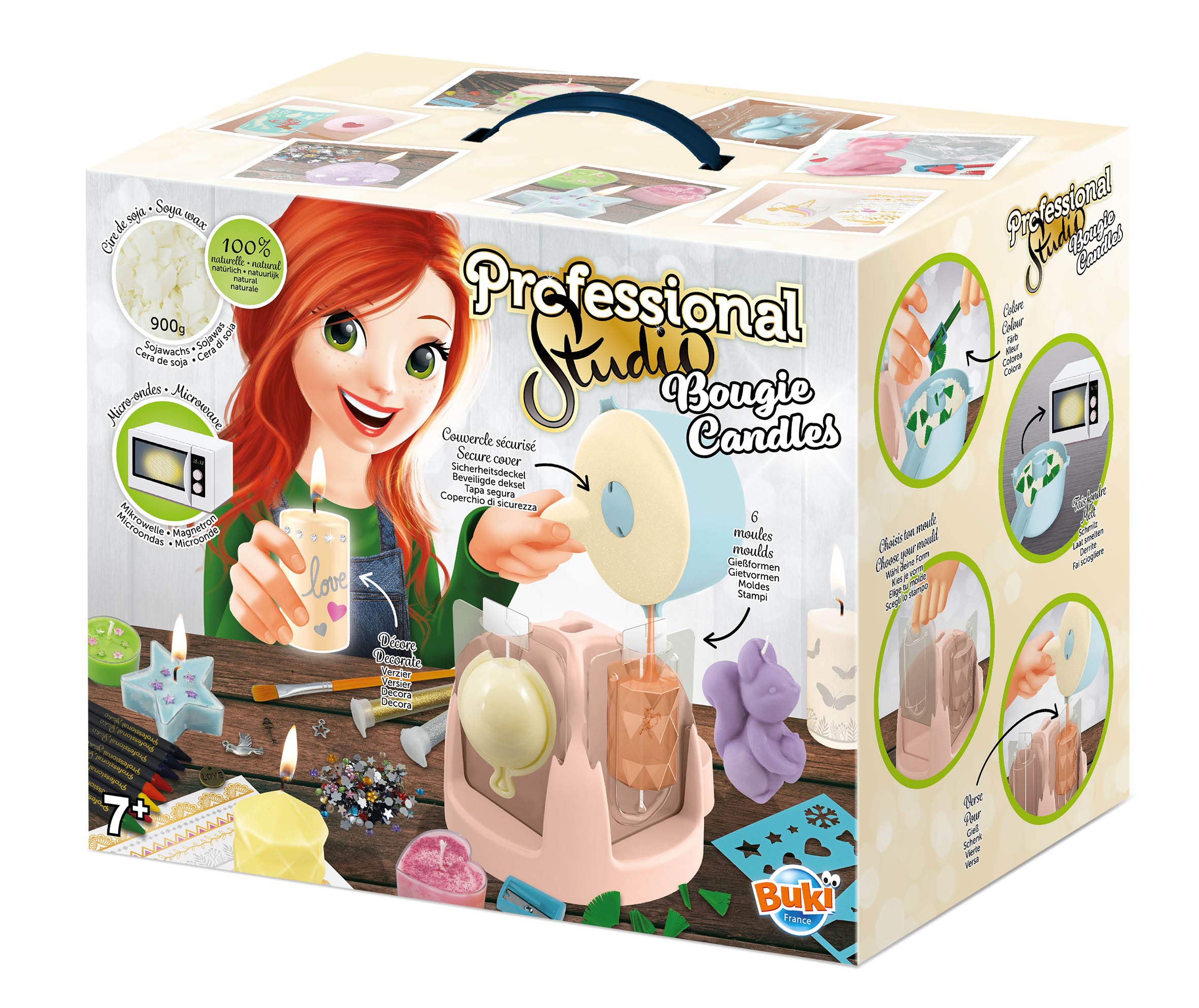 Buki Candle Making Kit for Kids - DIY Craft Kits for Children with Soya Wax, 9 Moulds & Cutters, Microwave Safe, Glitter & Pendant Accessories – Creative STEM Craft Activity, Girls Age 7+